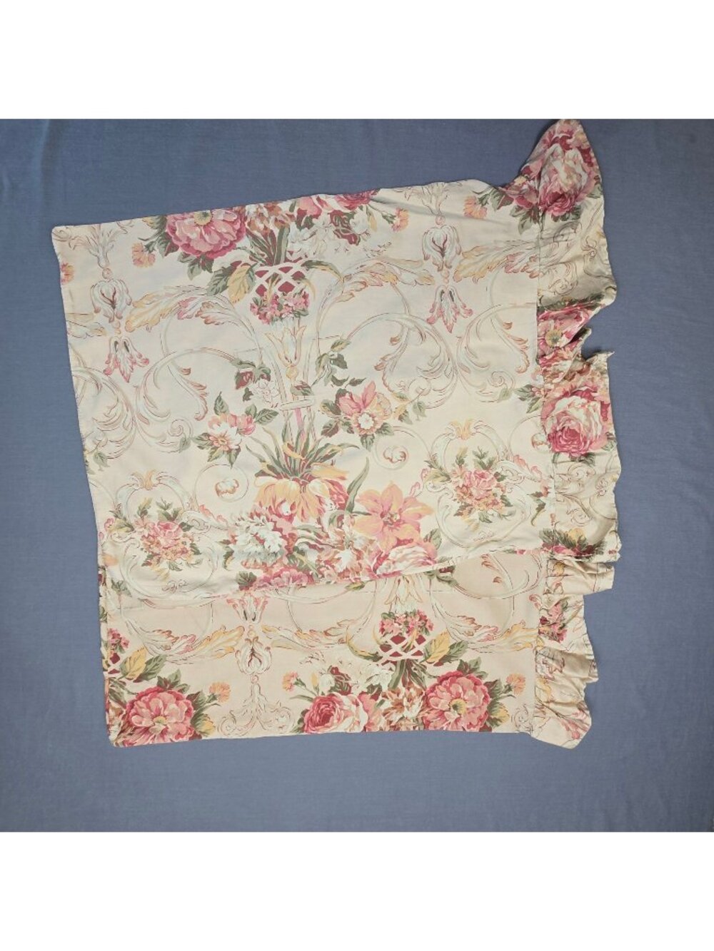 Ralph Lauren GUINEVERE Standard Pillowcase Pair Floral Cotton Ruffle Vintage